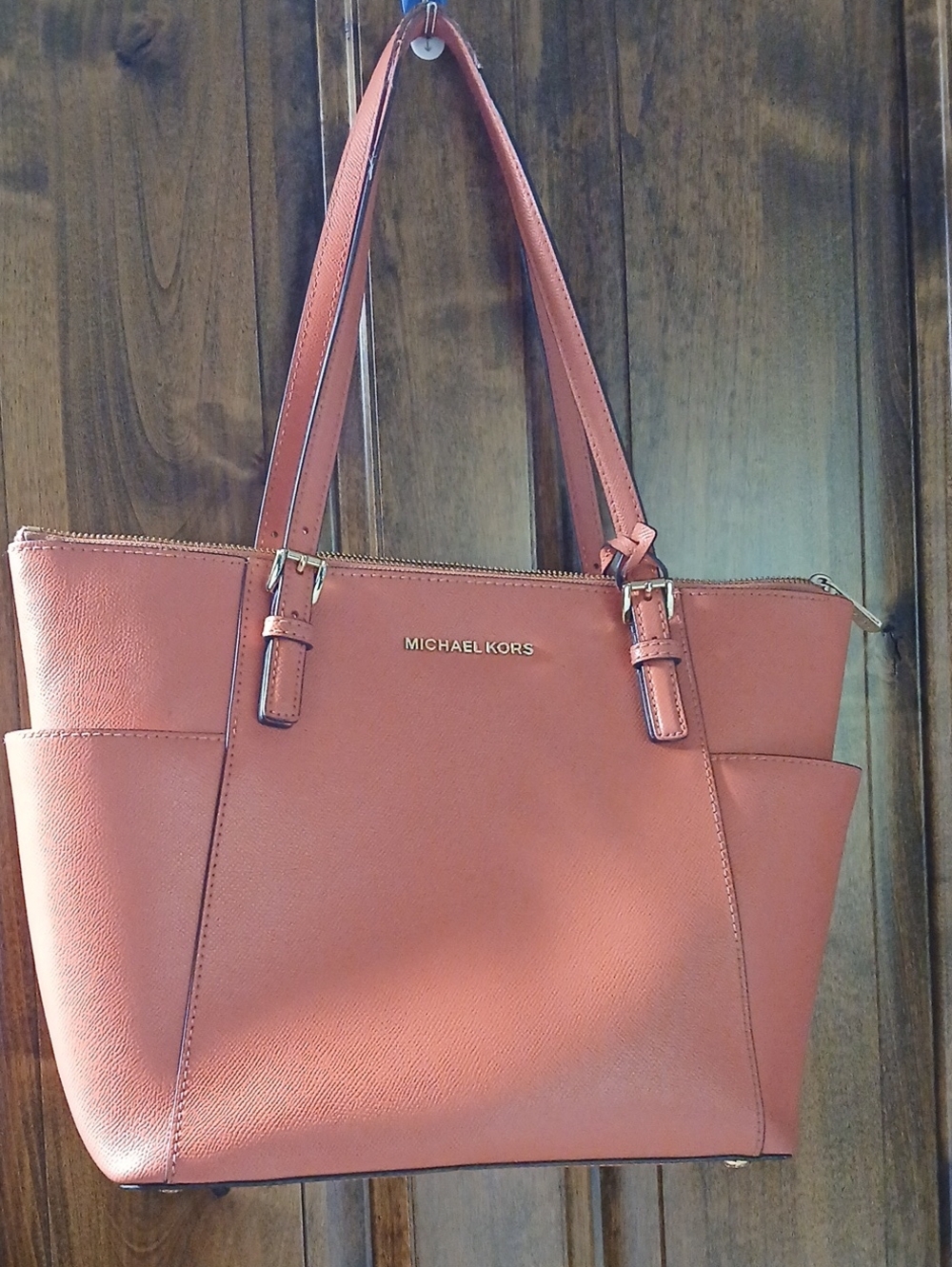 Michael Kors Jet Set Travel Saffiano Leather Top-Zip Tote Pink